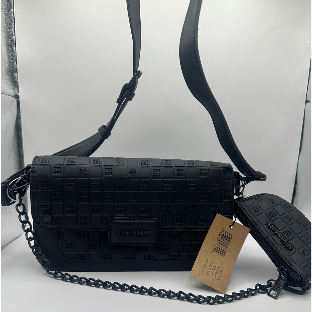 NWT black embossed Steve Madden shoulder/ crossbody bag with coin purse